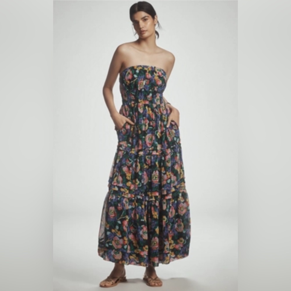 Anthropologie Strapless Floral Dress - Multicolor